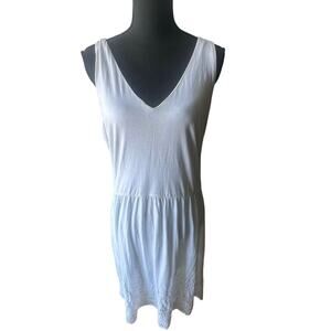 Lauren Ralph Lauren White Sleeveless Cotton Midi Dress Lace Hem L